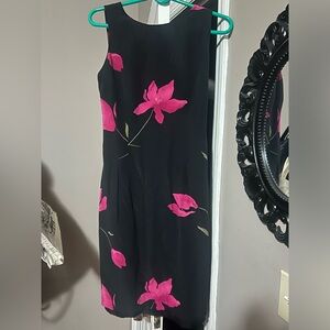 Maggy London Black Dress with Bright Pink Floral Accents